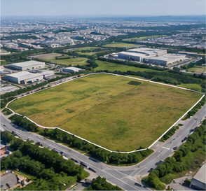 Aerial view of industrial land and surrounding roads
