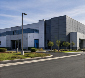 Modern data center shell building with access roads